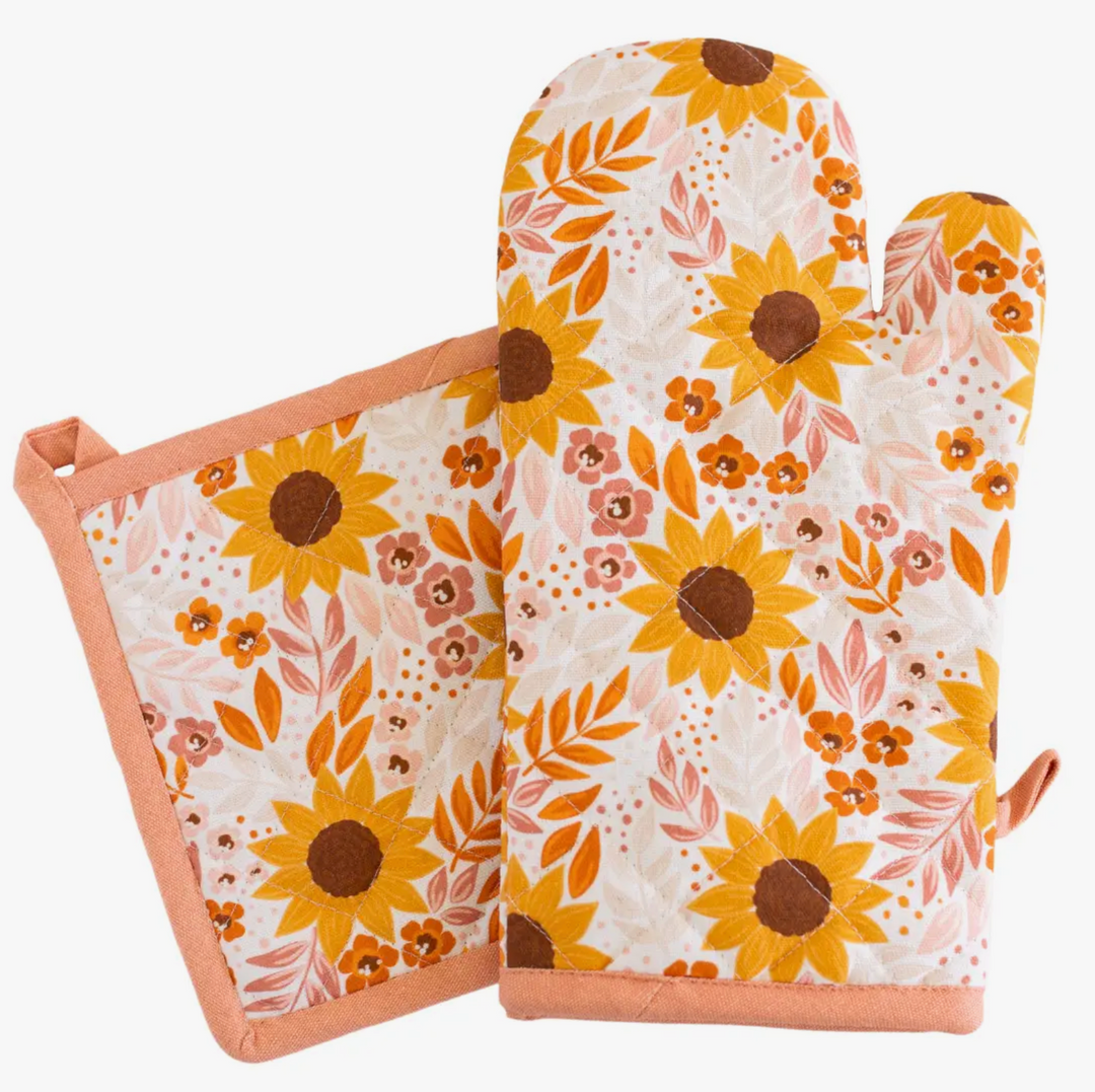 Sunflower Field Oven Mitt + Pot Holder Set