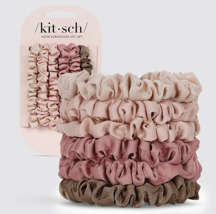 Kitsch: Ultra Petite Satin Scrunchies 6pc - Terracotta