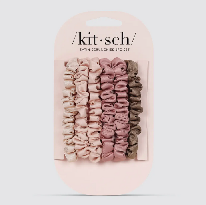 Kitsch: Ultra Petite Satin Scrunchies 6pc - Terracotta