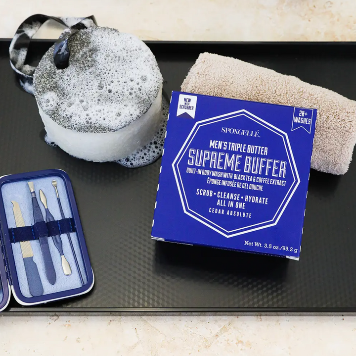 Spongelle: 20+ Men’s Supreme Buffer w/ Black Scrubber (Cedar Absolute)