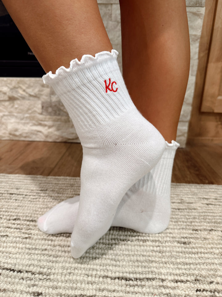 Kc Ruffle Socks - White w/ Red