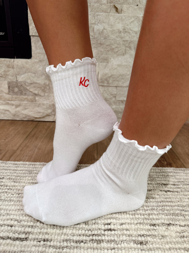 Kc Ruffle Socks - White w/ Red
