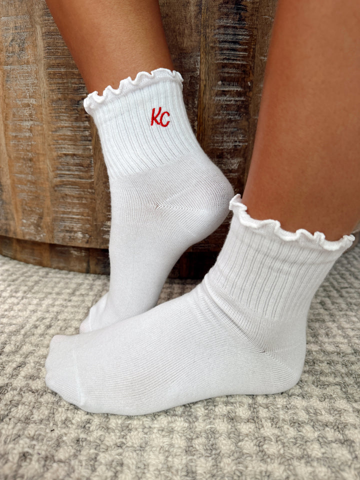 Kc Ruffle Socks - White w/ Red