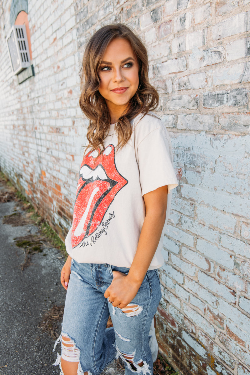 Livy Lu The Rolling Stones Start Me Up Thrifted T-Shirt Off White Off White / XLarge