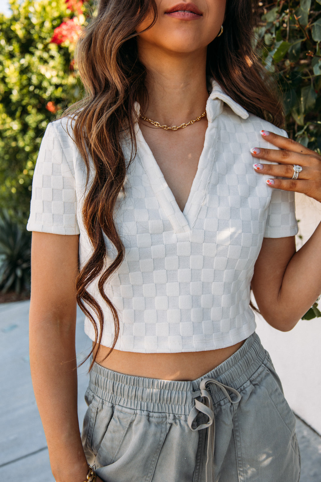 A Check Moment Crop Top -Ivory