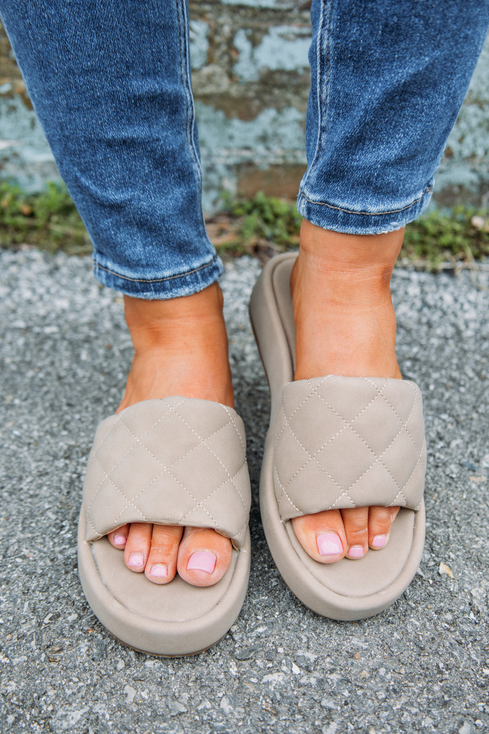 taupe quilted sandal