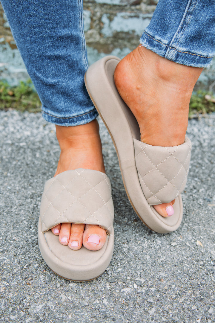 taupe quilted sandal