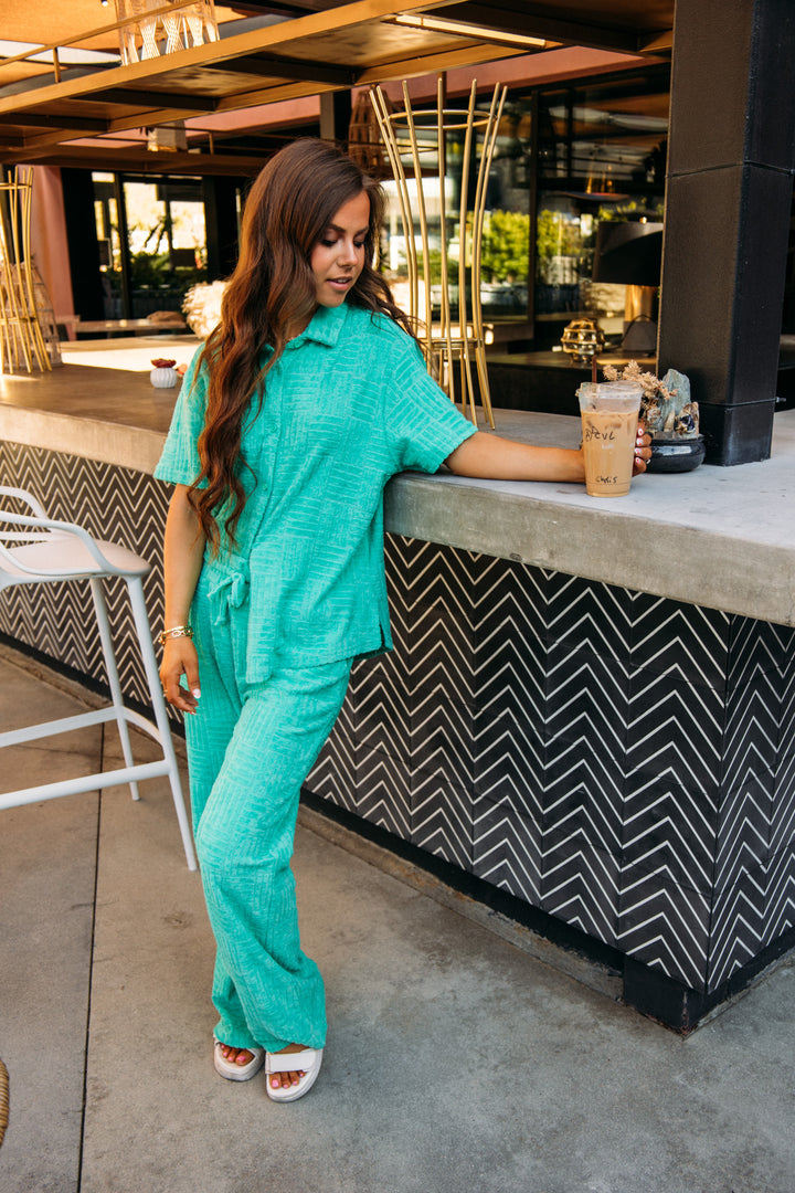 Surf Terry Cloth Button Up -Kelly Green