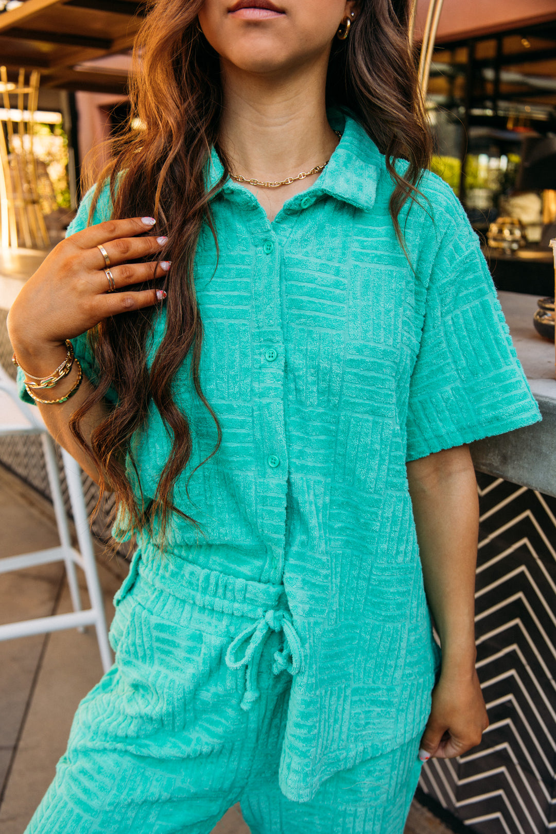Surf Terry Cloth Button Up -Kelly Green