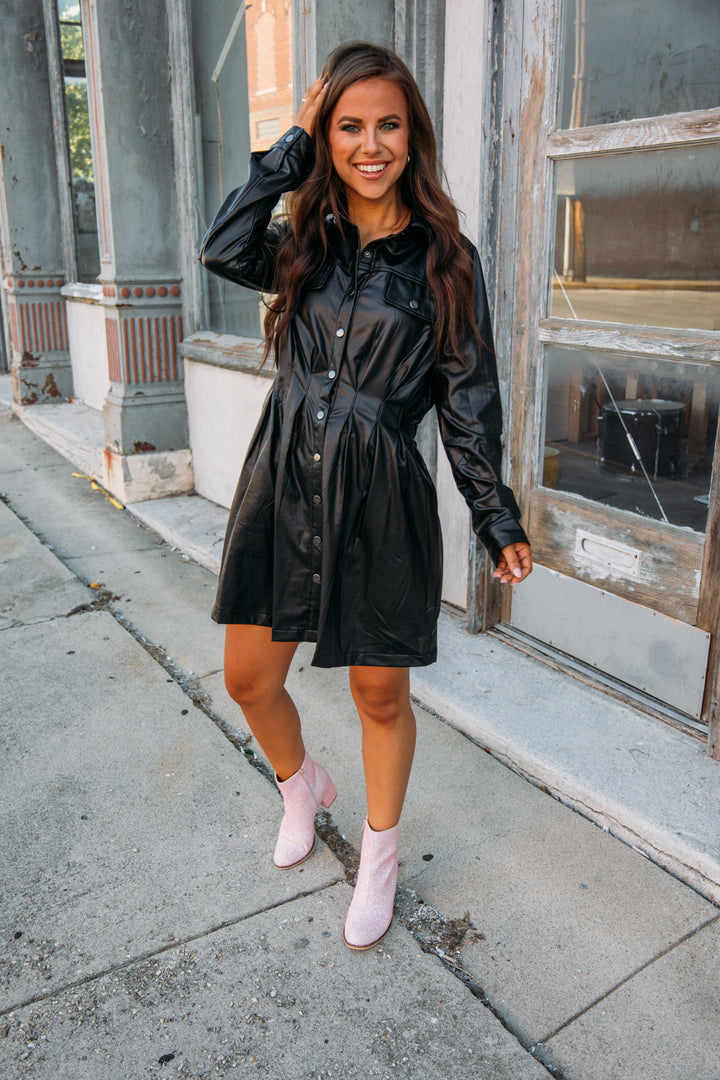 She Went There Pleather Dress -Black