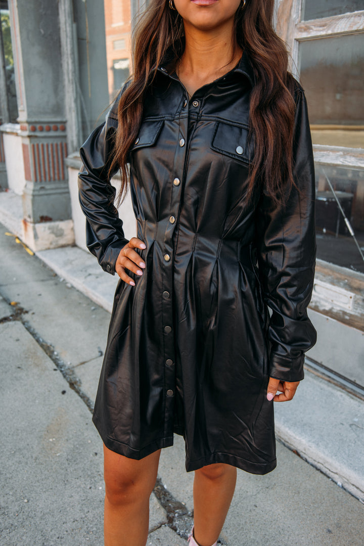 She Went There Pleather Dress -Black