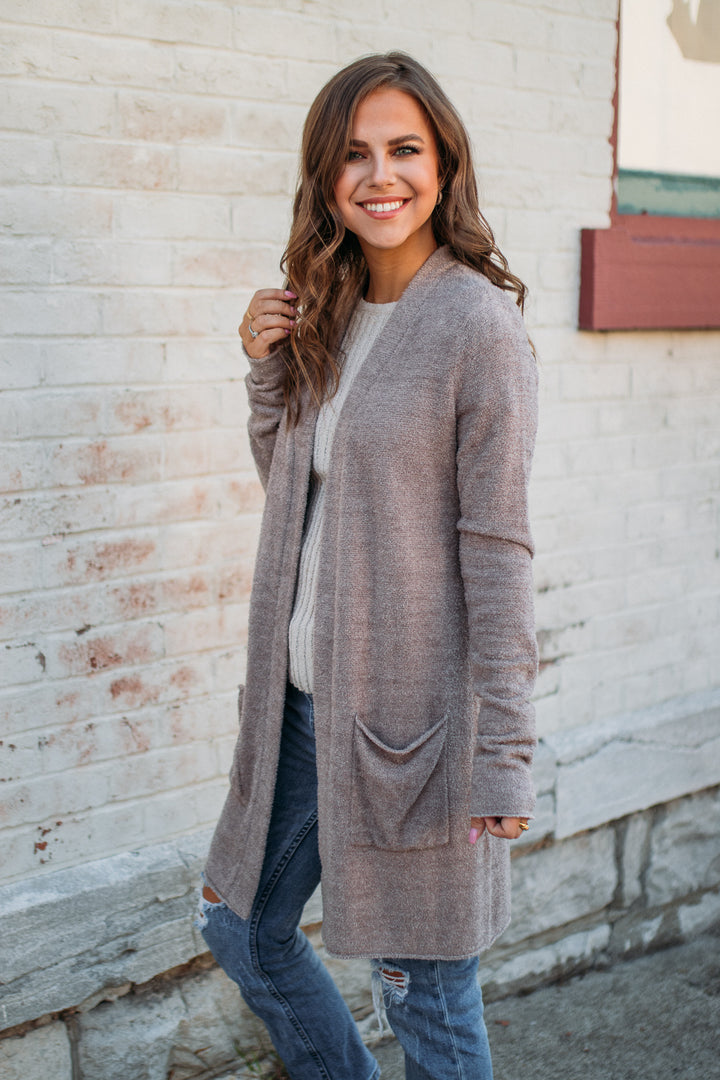 Barefoot Dreams: CozyChic Lite® Santa Monica Cardi - Driftwood/Taupe