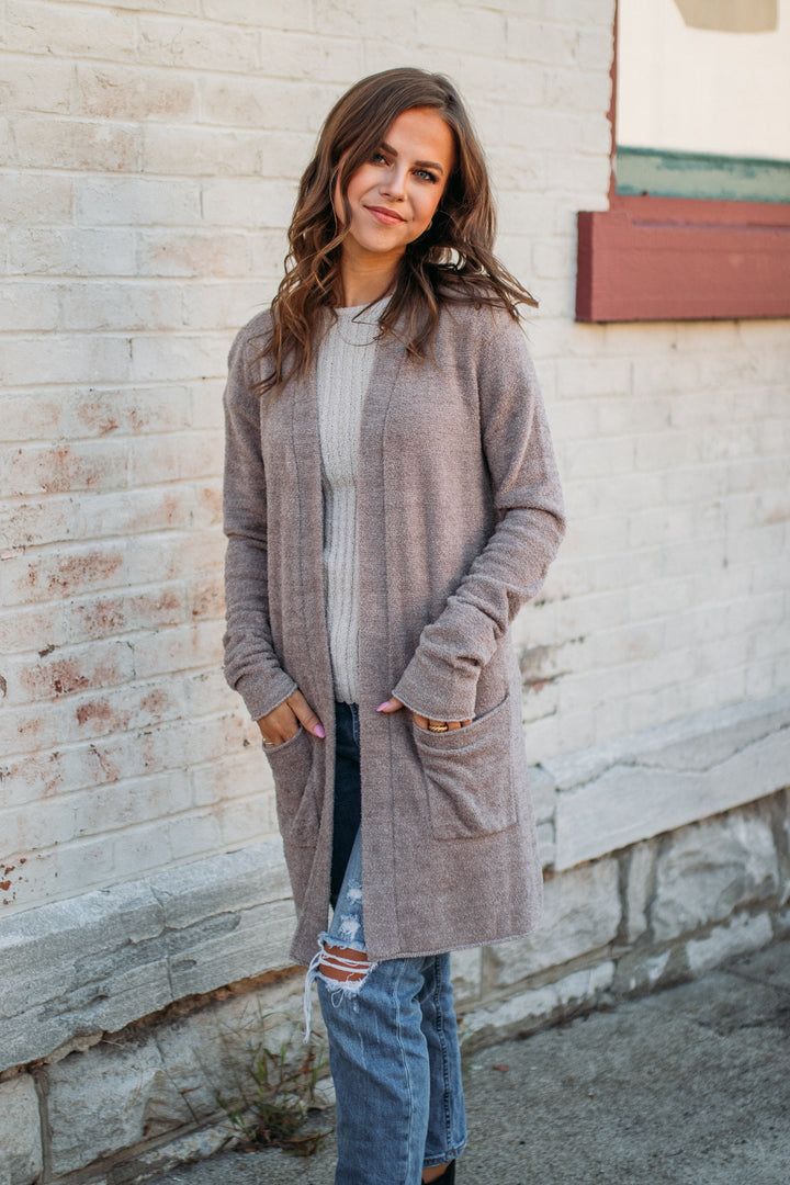Barefoot Dreams: CozyChic Lite® Santa Monica Cardi - Driftwood/Taupe