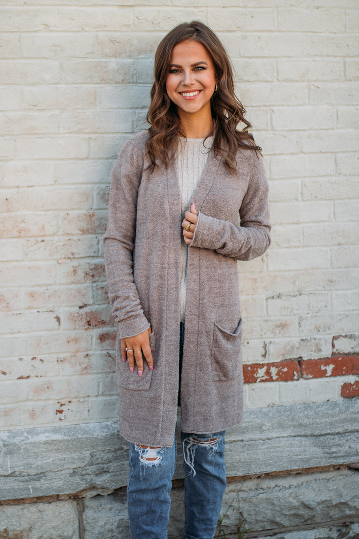 Barefoot Dreams: CozyChic Lite® Santa Monica Cardi - Driftwood/Taupe