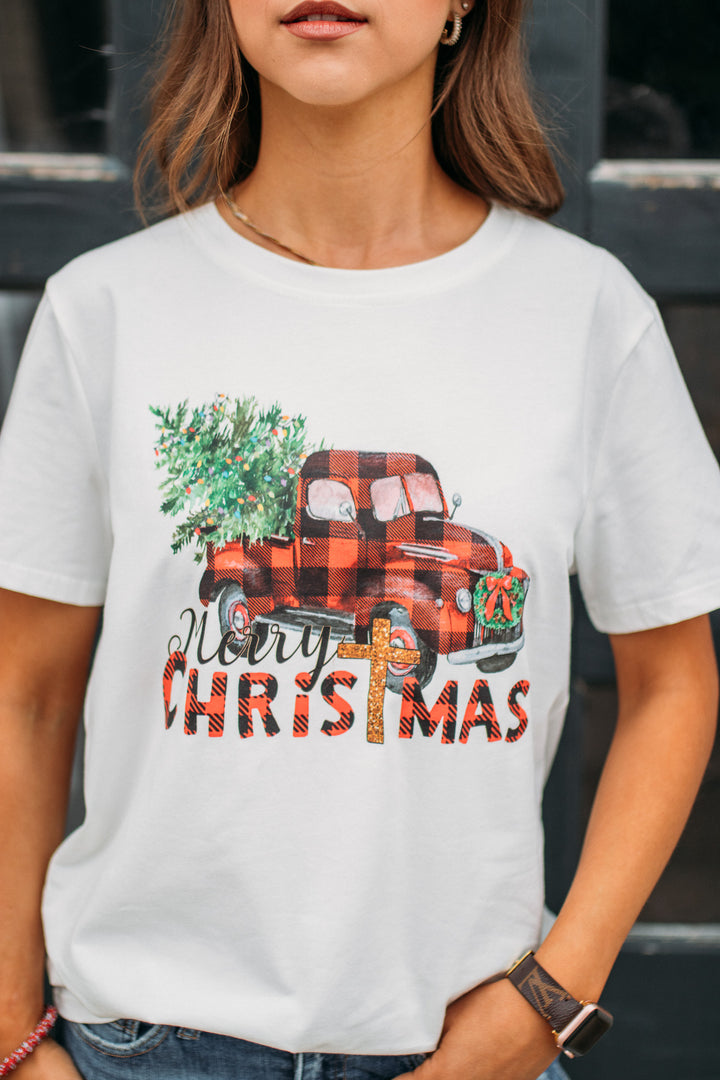 Merry Christmas Truck Tee-White