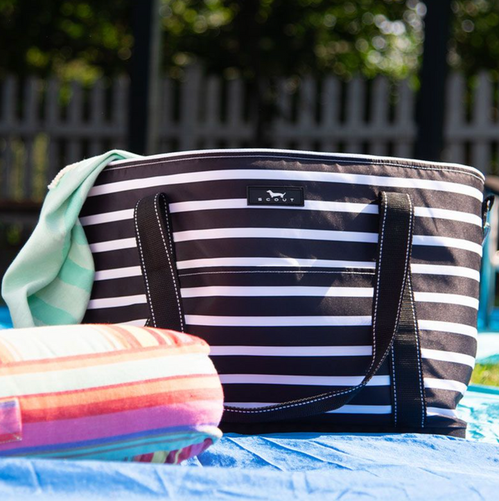 A large, soft cooler you can sling over your shoulder like a tote bag? Sign up here! The molded bottom stands up to any surface and it comes with a long, detachable strap for carrying versatility. Not just reserved for snacks and drinks either.