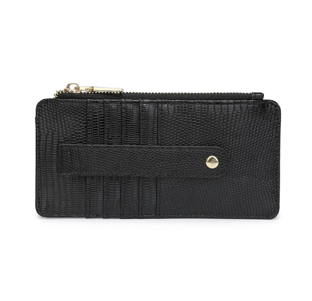 Saige Lizard Slim Card Holder Wallet -Black