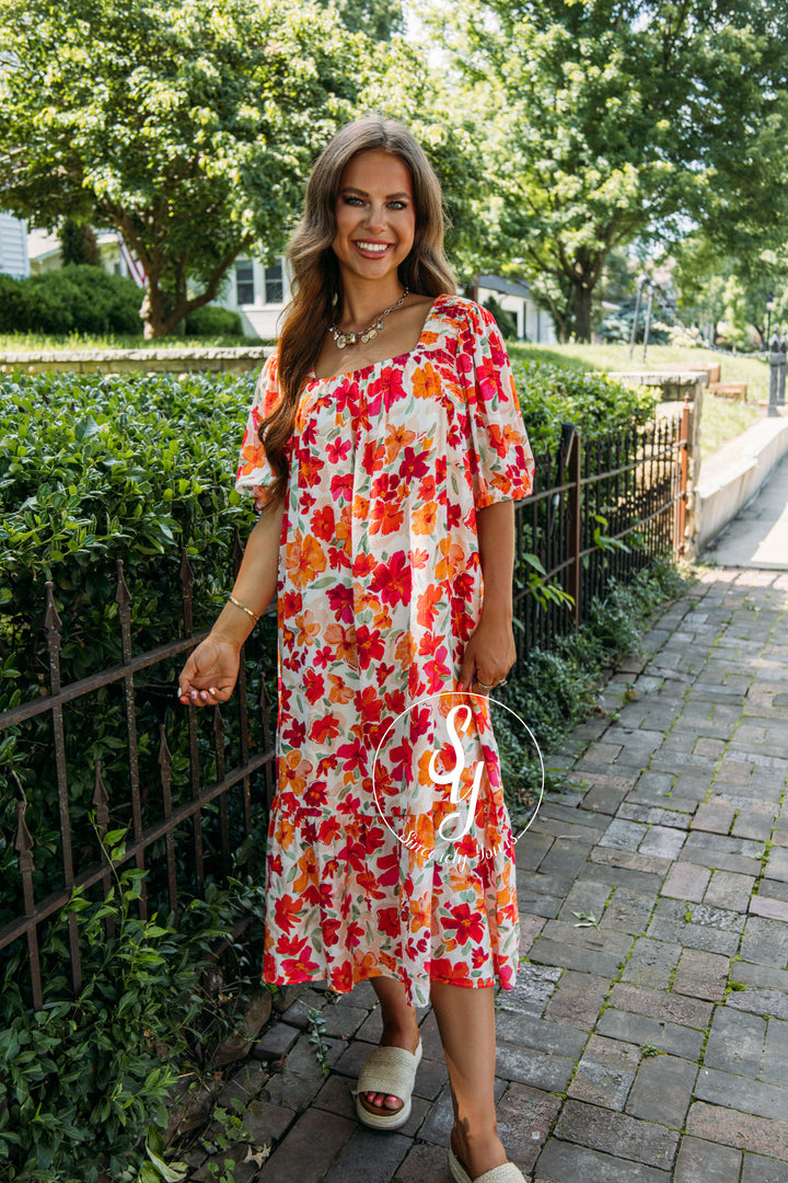 Bloom And Go Dress - Hot Coral