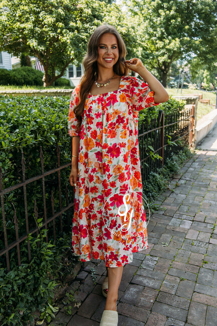 Bloom And Go Dress - Hot Coral