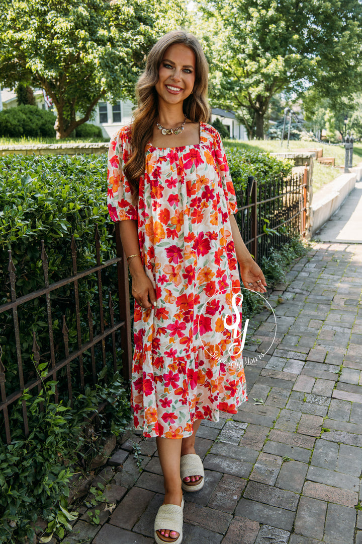 Bloom And Go Dress - Hot Coral