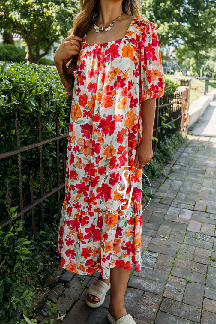 Bloom And Go Dress - Hot Coral