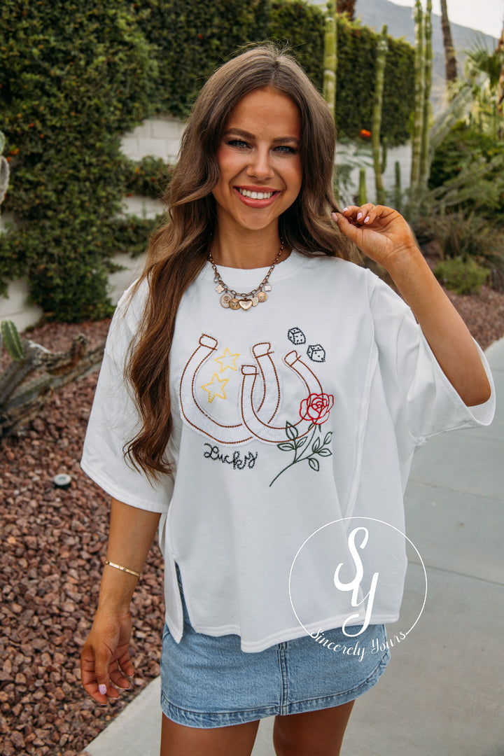 Lucky Horseshoe Top - White