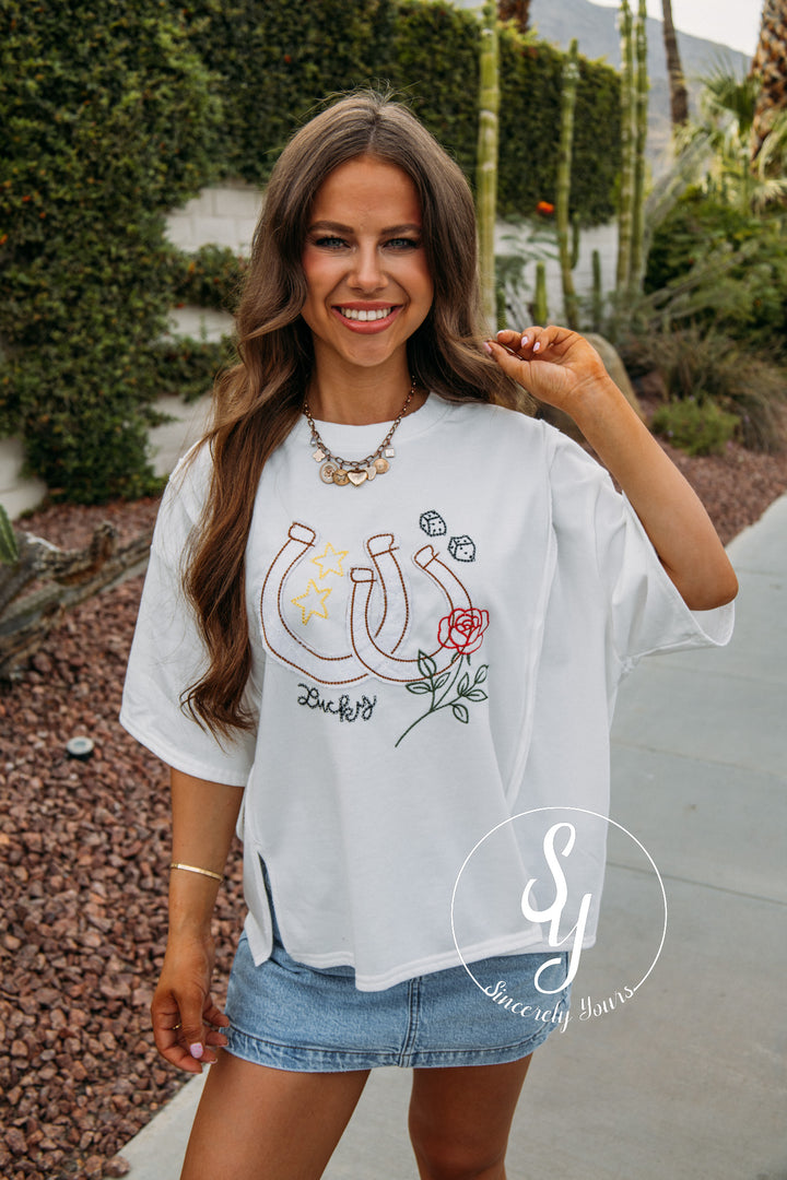 Lucky Horseshoe Top - White