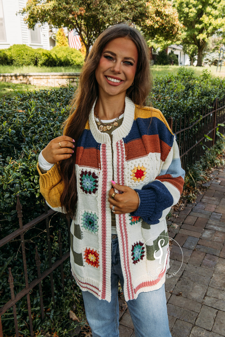Granny Square Cardigan- Cream Multi