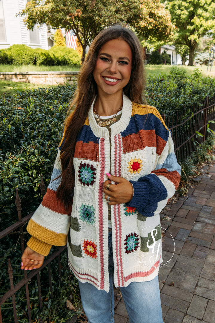 Granny Square Cardigan- Cream Multi