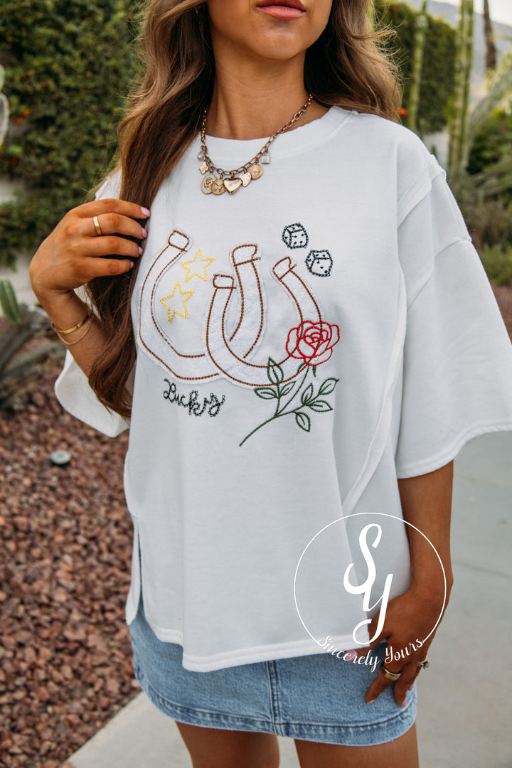 Lucky Horseshoe Top - White