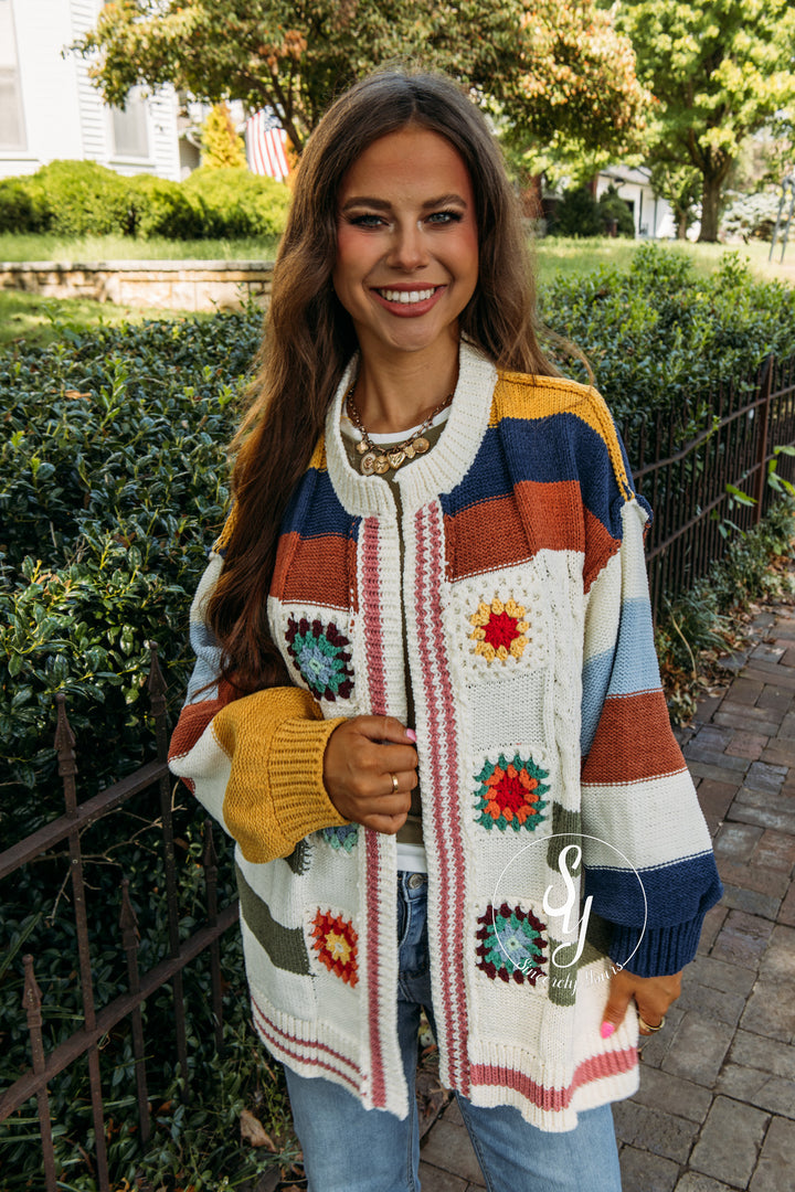 Granny Square Cardigan- Cream Multi