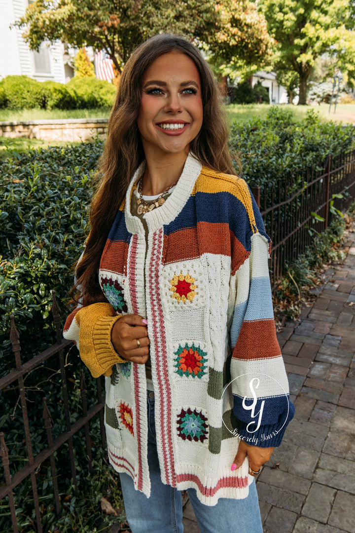 Granny Square Cardigan- Cream Multi