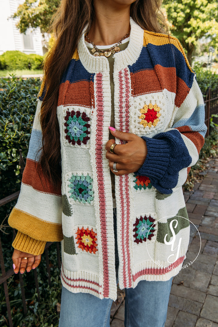 Granny Square Cardigan- Cream Multi