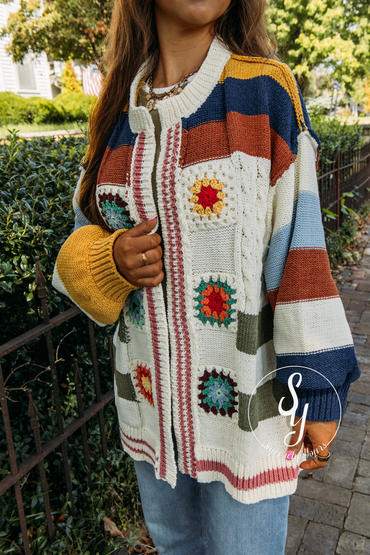 Granny Square Cardigan- Cream Multi
