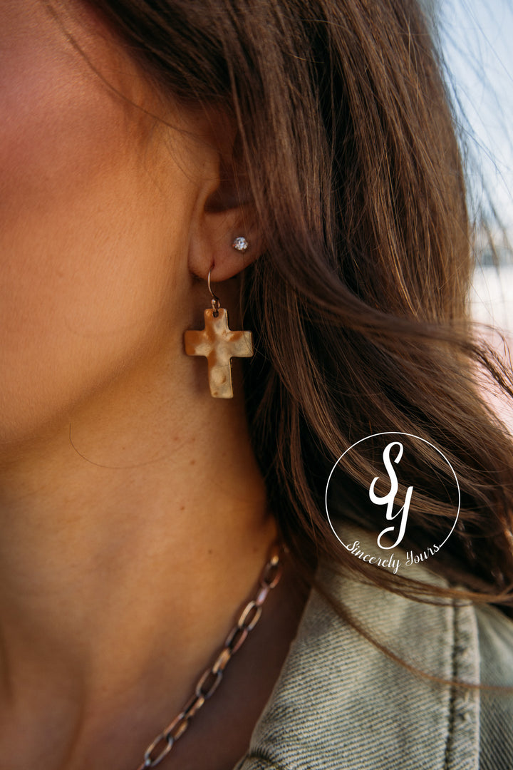 Cross Earrings - Gold