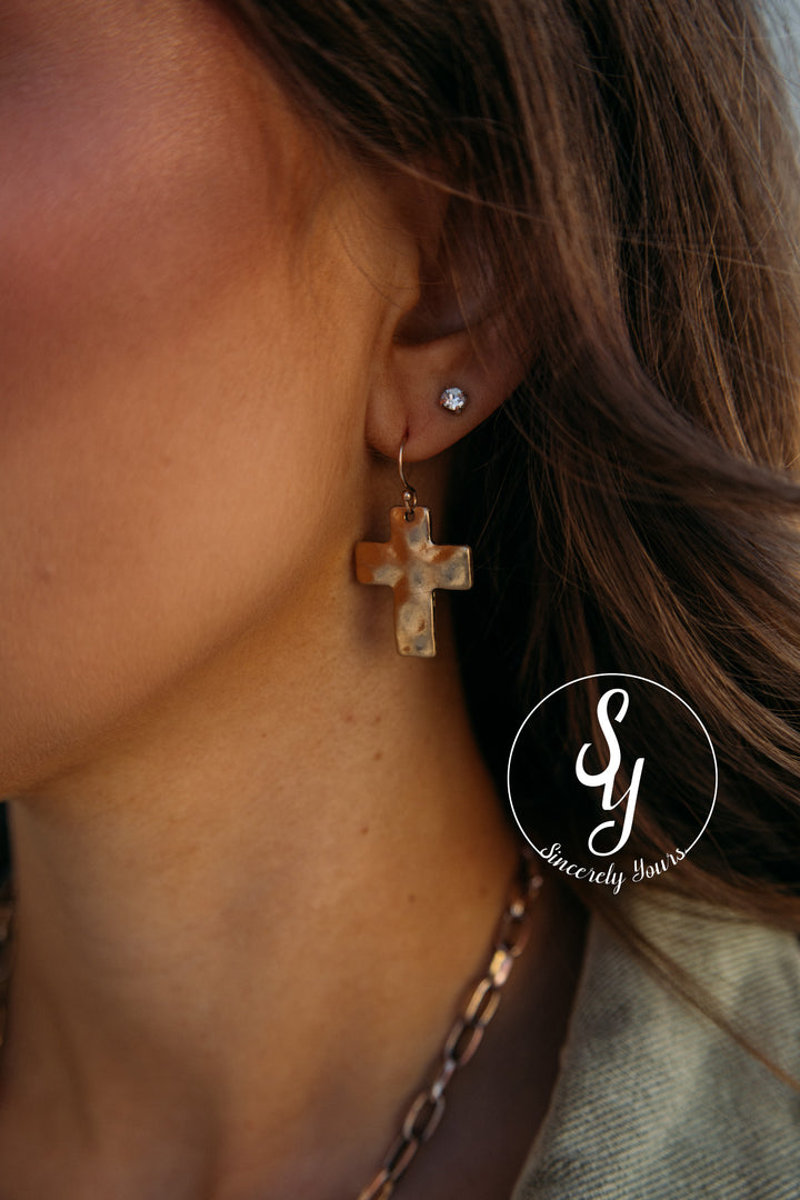 Cross Earrings - Gold