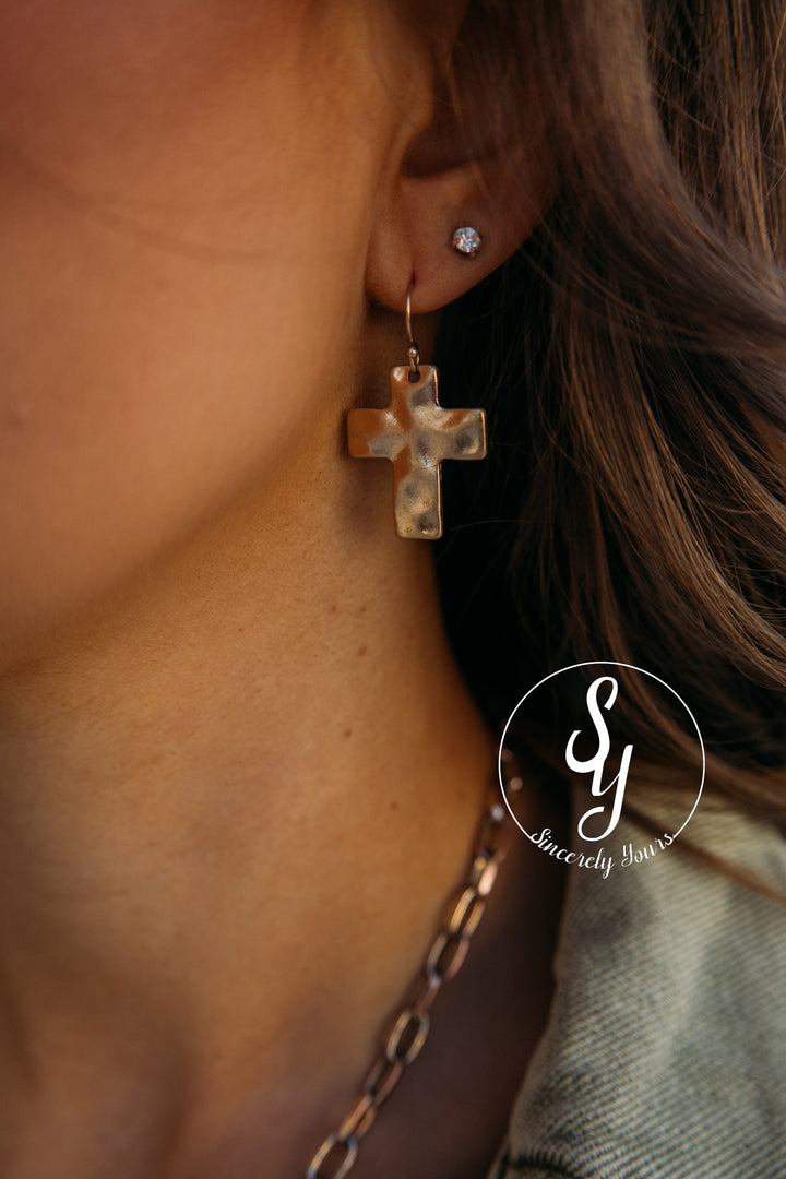 Cross Earrings - Gold