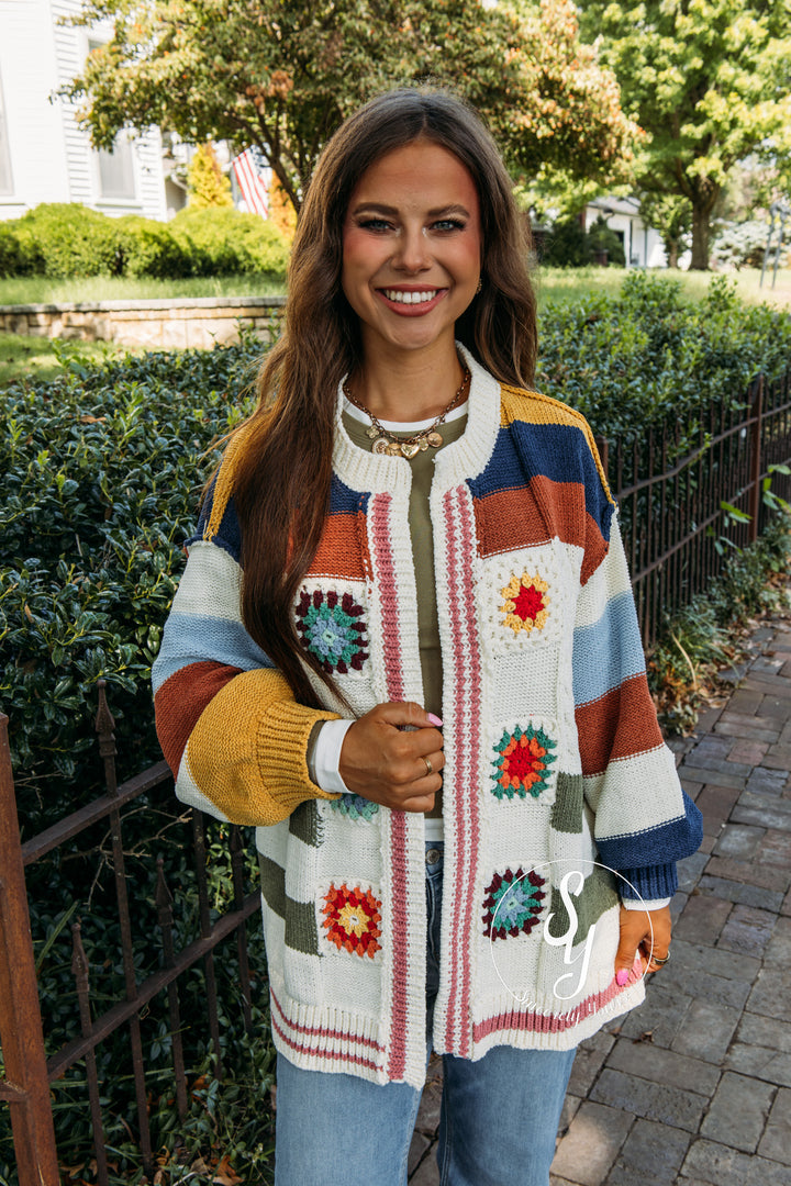 Granny Square Cardigan- Cream Multi