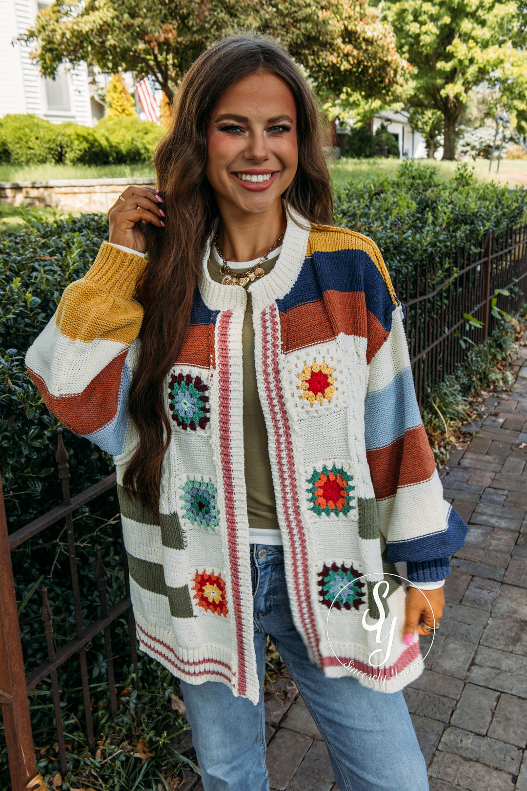 Granny Square Cardigan- Cream Multi