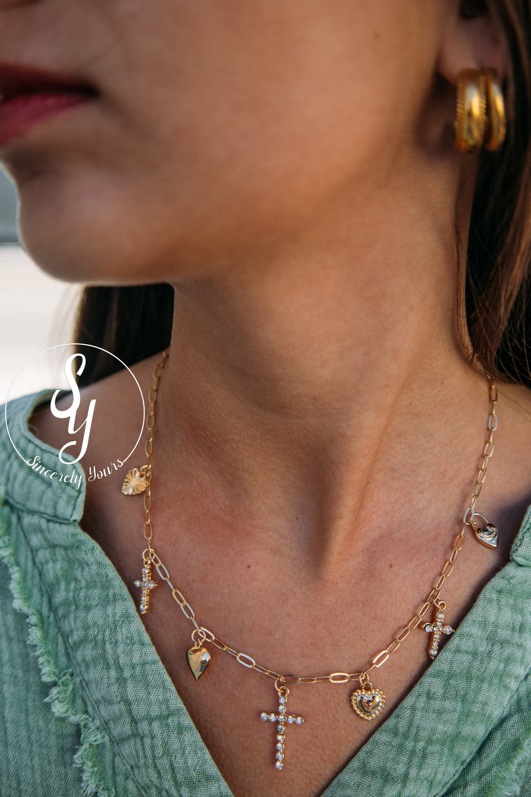 Heart And Cross Necklace - Gold