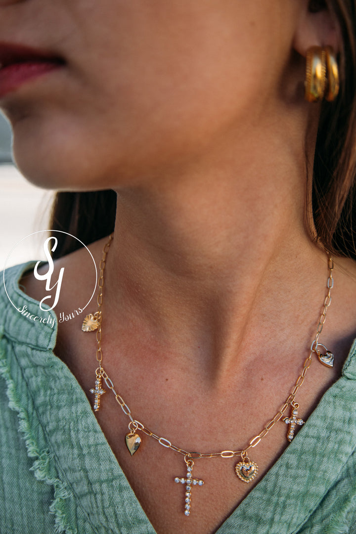 Heart And Cross Necklace - Gold