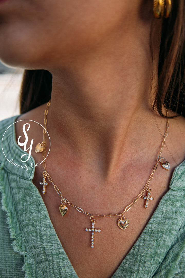 Heart And Cross Necklace - Gold
