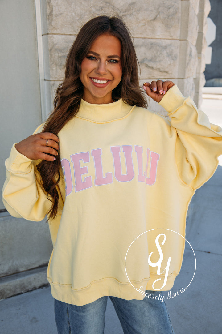 'Delulu' Mock Neck - Butter Yellow/ Pink