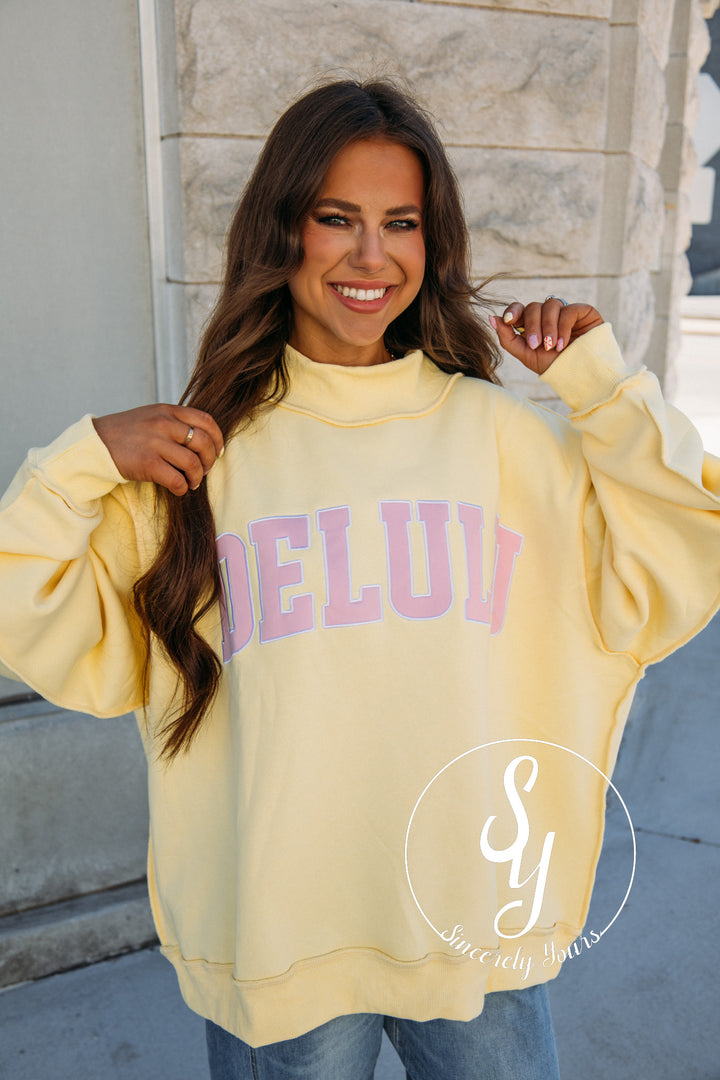 'Delulu' Mock Neck - Butter Yellow/ Pink