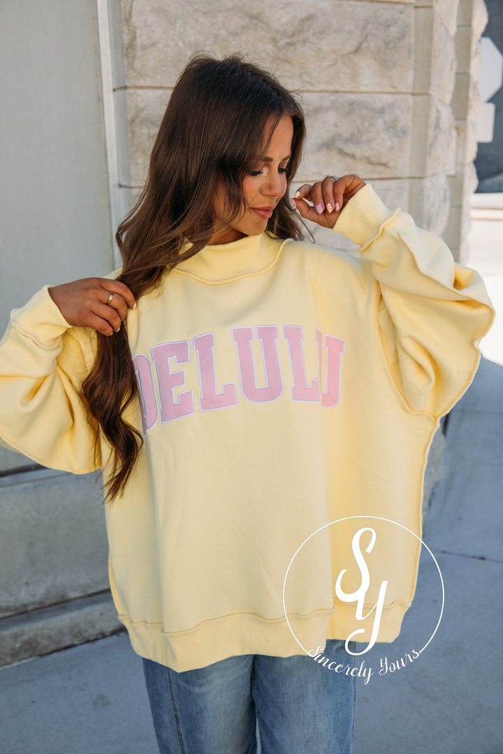 'Delulu' Mock Neck - Butter Yellow/ Pink