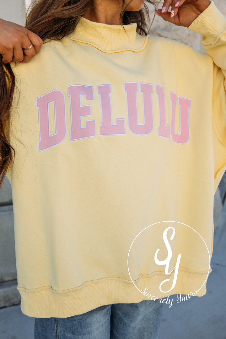 'Delulu' Mock Neck - Butter Yellow/ Pink