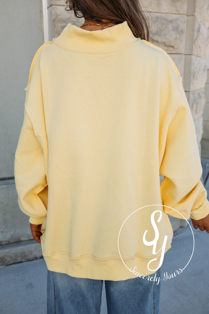 'Delulu' Mock Neck - Butter Yellow/ Pink