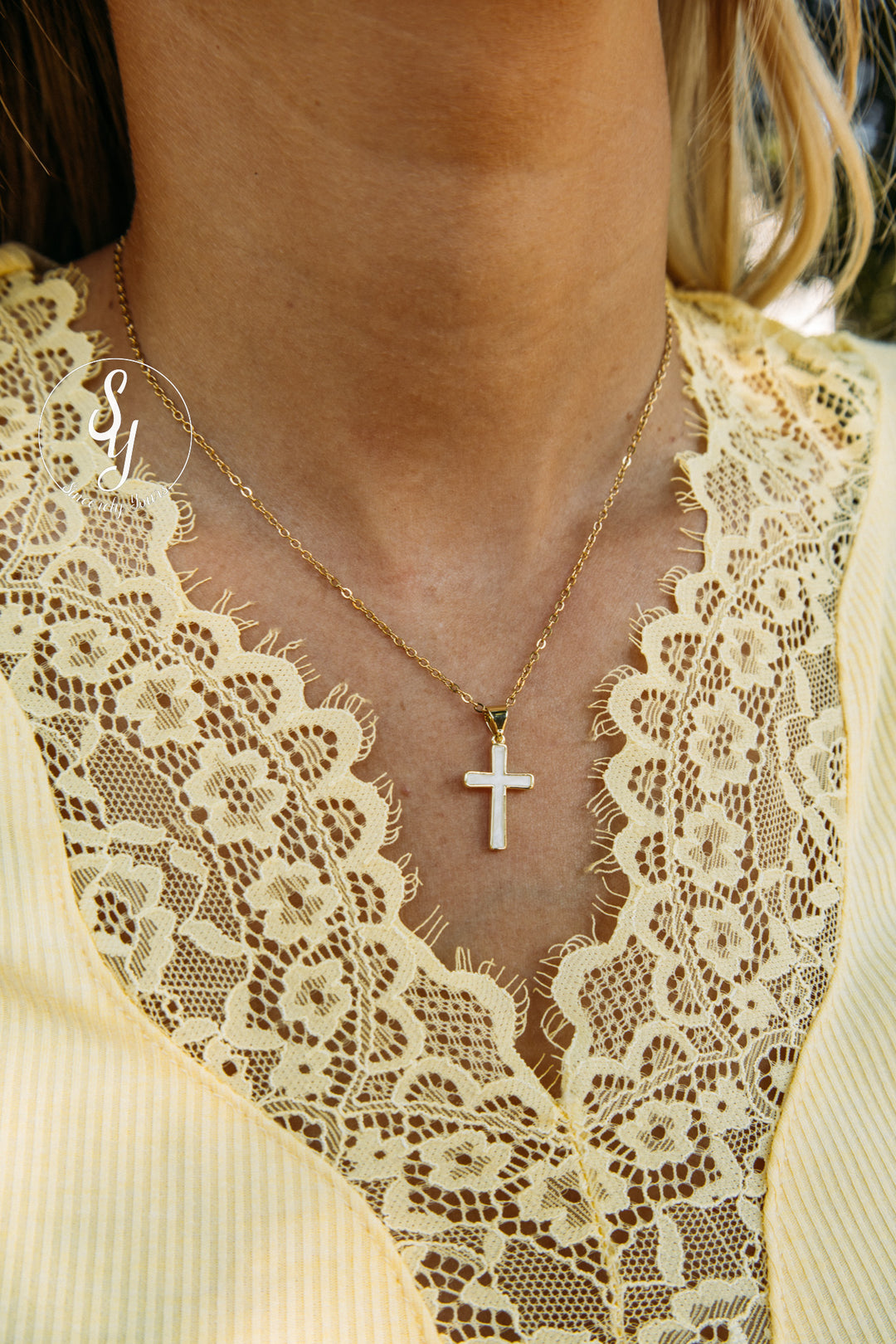 Pearl Cross Necklace - Gold