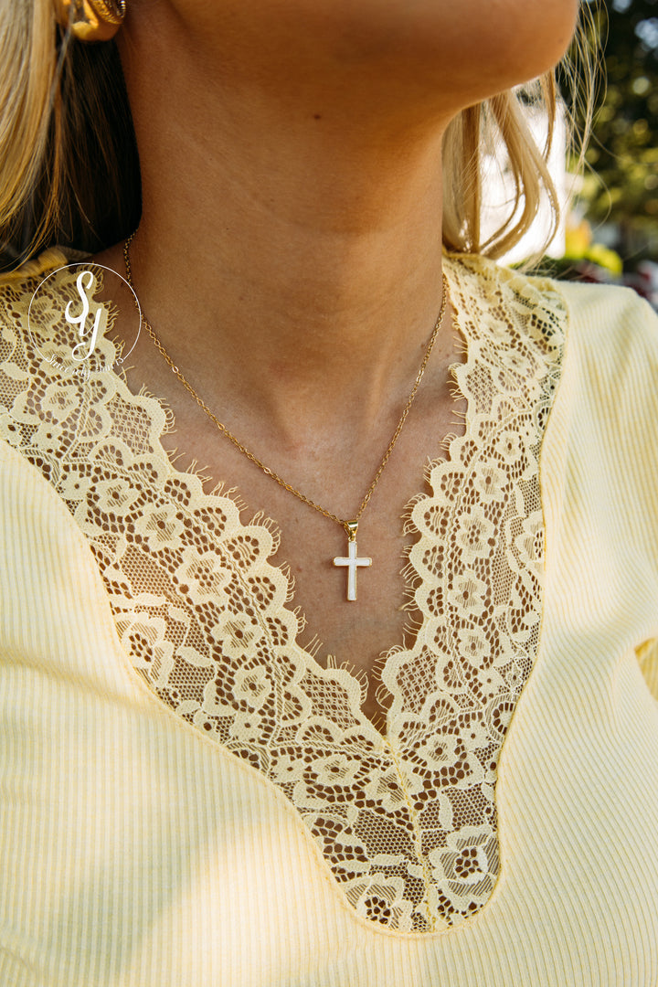 Pearl Cross Necklace - Gold