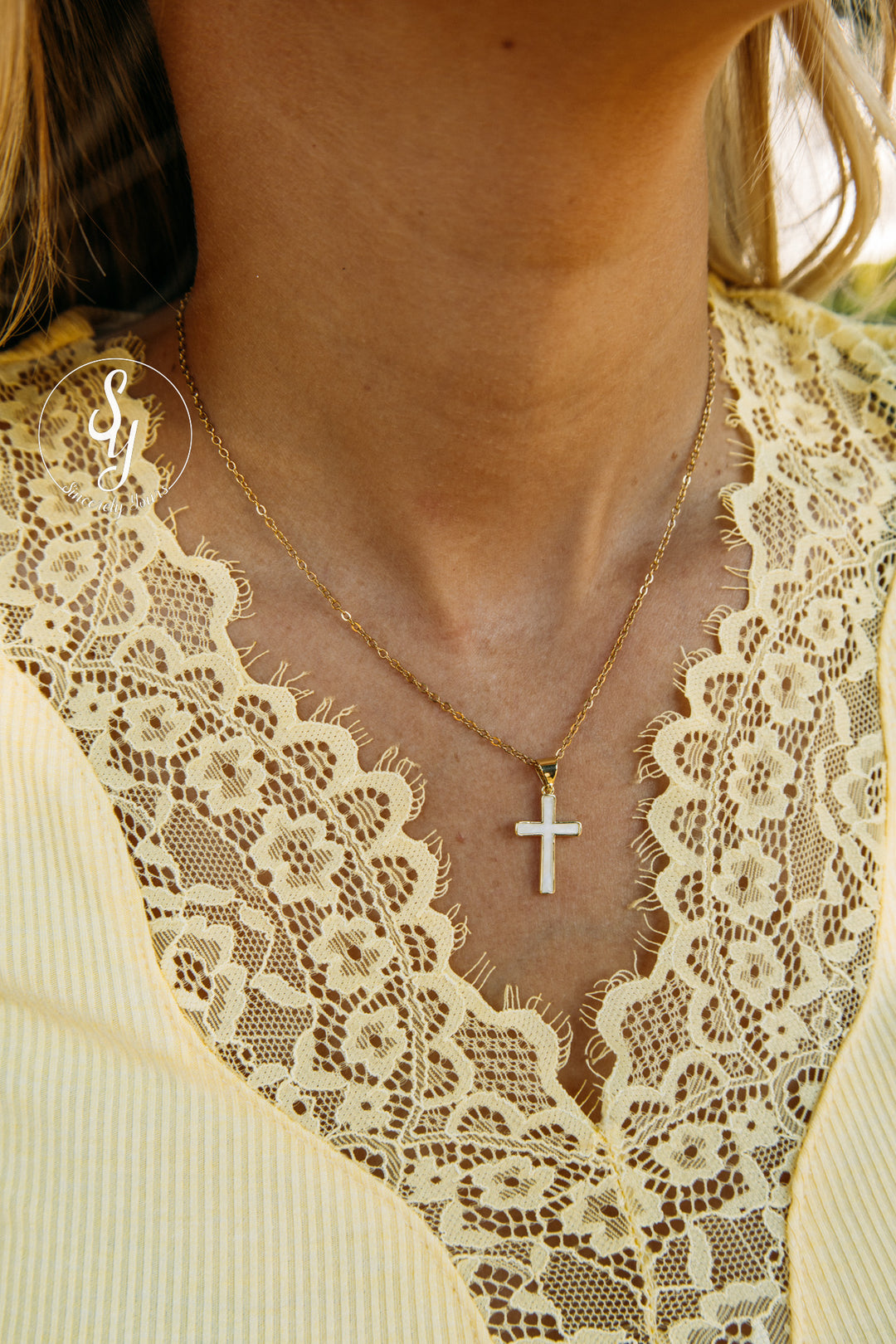 Pearl Cross Necklace - Gold